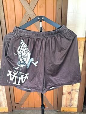 Fallen Mens L Black Athletic Shorts Mesh Polyester Regular Fit Graphic Logo
